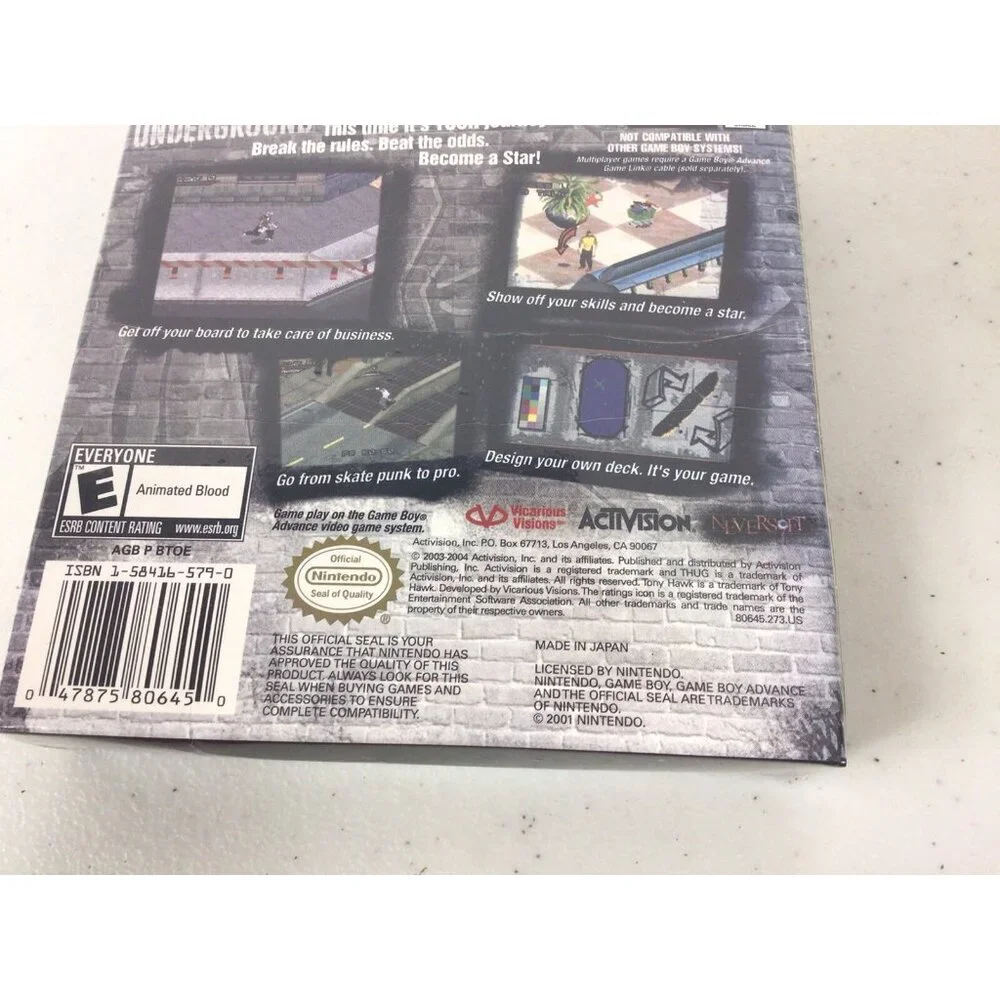 Tony Hawk's Underground Nintendo GameBoy Advance 2003 NEW